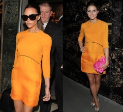 Victoria Beckham vs Olivia Palermo in Victoria Beckham tangerine dress