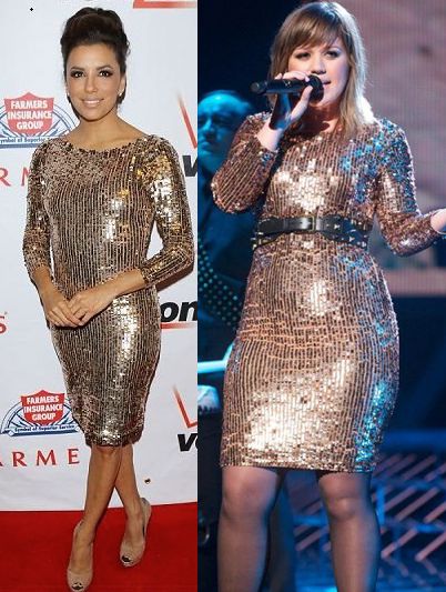 Eva Longoria vs Kelly Clarkson in Alice + Olivia+Gold sequin dress