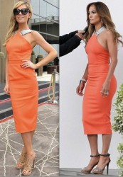 Abbey Clancy vs Jennifer Lopez in Victoria Beckham+Orange bodycon dress