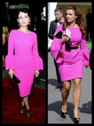 Ginnifer Goodwin vs Coleen Rooney in Roksanda Ilincic+Neon pink lantern sleeve dress