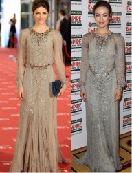 Manuela Velasco vs Olivia Wilde in Carolina Herrera+Chiffon Maxi Dress