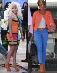 Nicki Minaj vs Mary J Blige in Giuseppe Zanotti heels+Tan peep toe heels