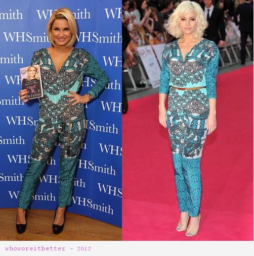 Sam Faiers vs Kimberly Wyatt in Tramp in Disguise+blue pattern jumpsuit